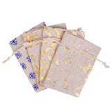 5pcs Snow Flower Cotton Burlap Pouch Drawstring Bag