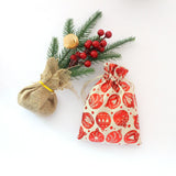 5pcs Snow Flower Cotton Burlap Pouch Drawstring Bag