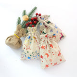 5pcs Snow Flower Cotton Burlap Pouch Drawstring Bag