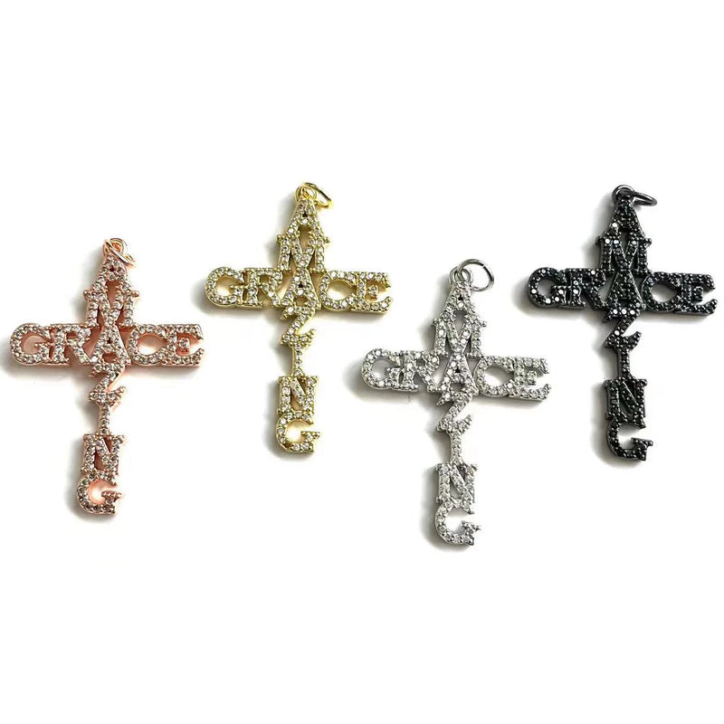 5pcs Zirconia Pave Cross Pendant for Bracelet Necklace