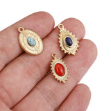 5pcs Stainless Steel 18KGold Teardrop Oval Charms Natural Stone Pendants