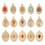 5pcs Stainless Steel 18KGold Teardrop Oval Charms Natural Stone Pendants