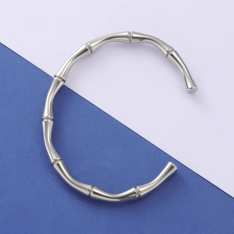 5pcs Stainless Steel Bamboo Joint Bracelet Adjustable Cuff Bangle Gothic Jewelry
