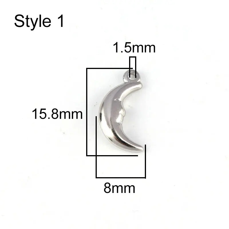 5pcs Stainless Steel Moon Charms Pendant Silver DIY Jewelry Making