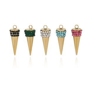 5pcs Stainless Steel Zircon Cone Charms Necklace Pendants