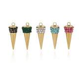 5pcs Stainless Steel Zircon Cone Charms Necklace Pendants