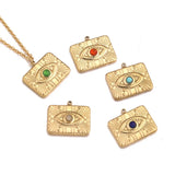 5pcs Stainless Steel Evil Eye Rectangle Stone Charm Pendants for DIY Jewelry