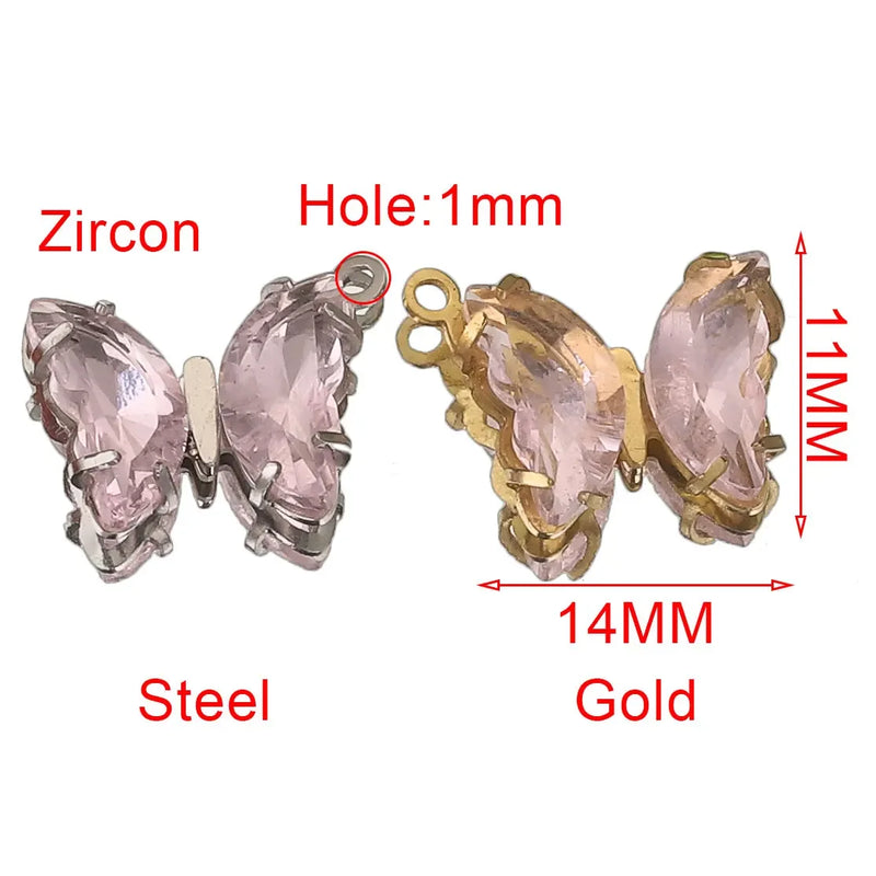 5pcs Stainless Steel Double Hole Butterfly Charms