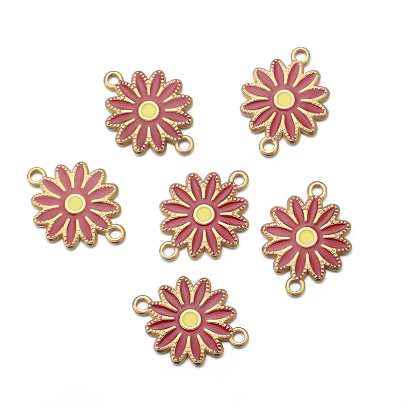 5pcs Stainless Steel Daisies Enamel Charms for Jewelry Making Flower Pendant