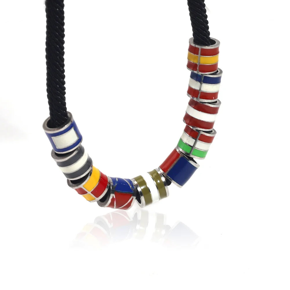 5pcs Stainless Steel Enamel Flag Bead DIY Steel Ball Bracelet Necklace