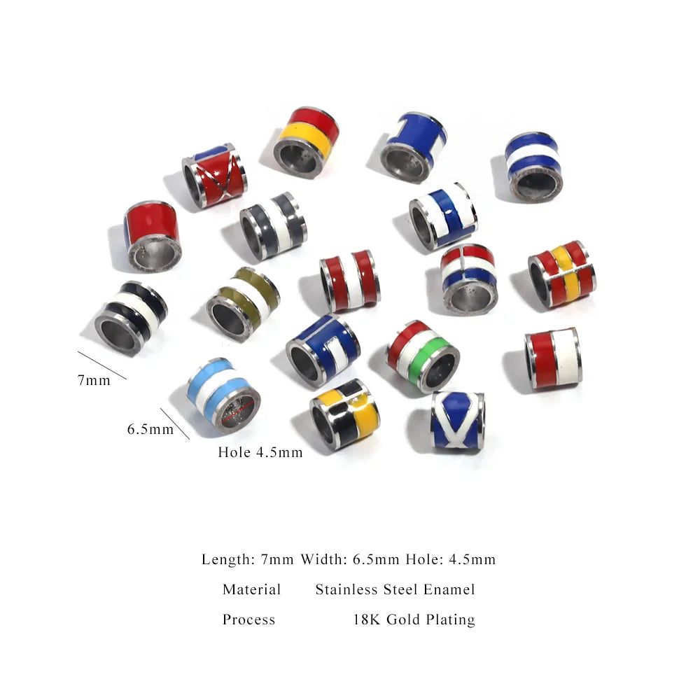 5pcs Stainless Steel Enamel Flag Bead DIY Steel Ball Bracelet Necklace
