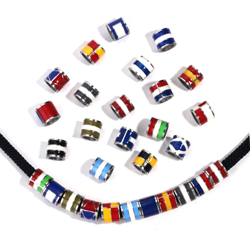 5pcs Stainless Steel Enamel Flag Bead DIY Steel Ball Bracelet Necklace