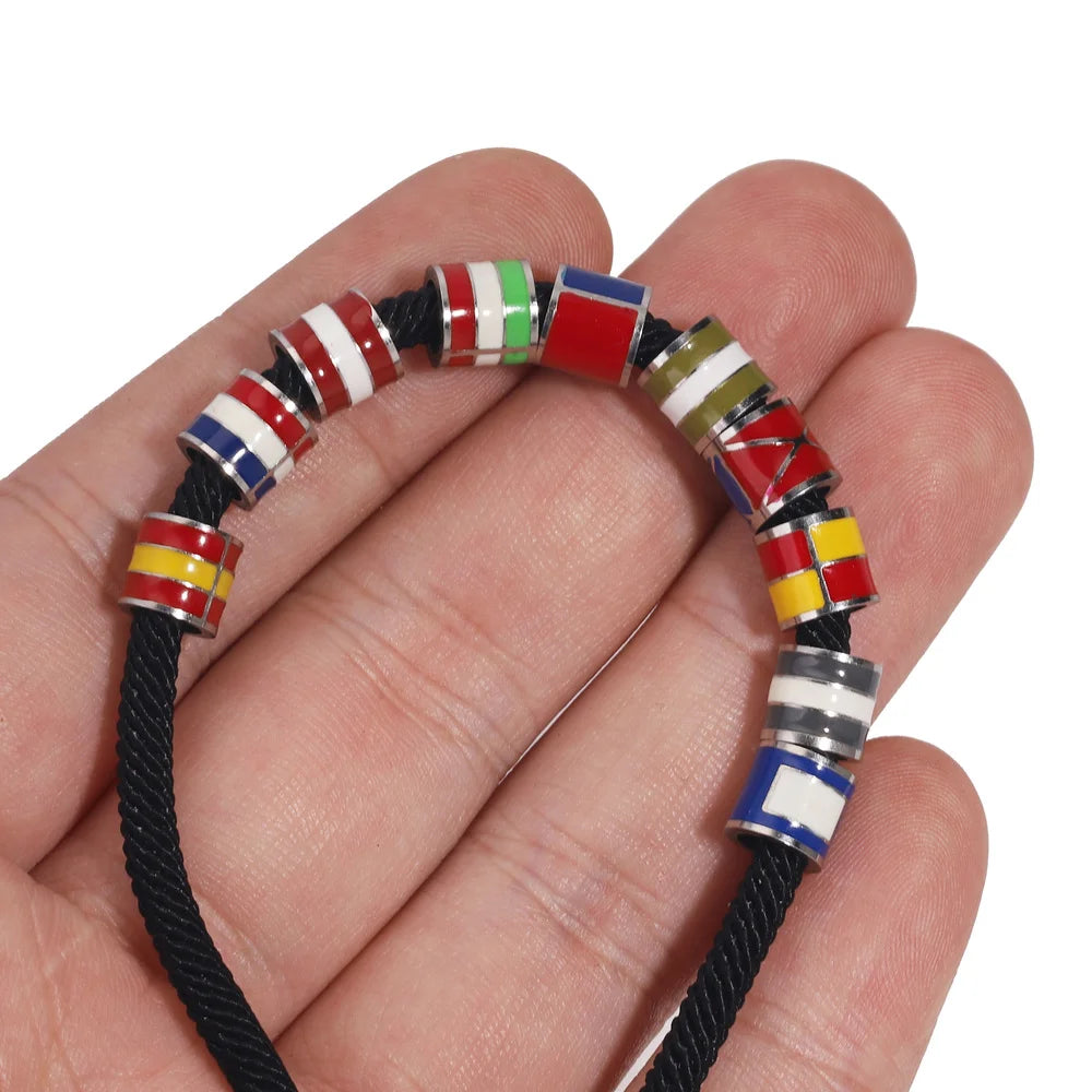 5pcs Stainless Steel Enamel Flag Bead DIY Steel Ball Bracelet Necklace