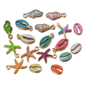 5pcs Stainless Steel Enamel Conch Sea Shell Charms Ocean Pendants