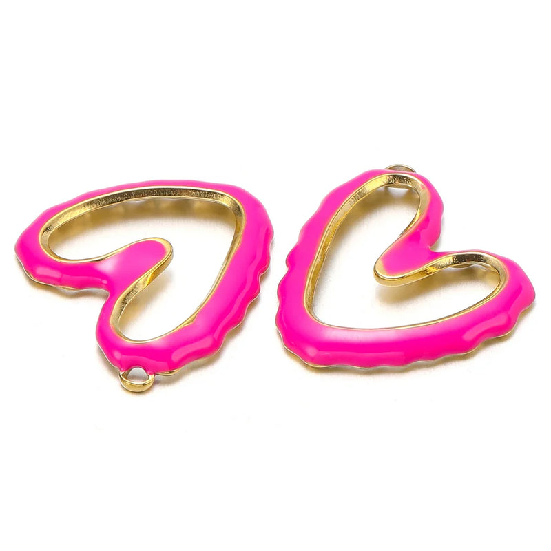 5pcs Stainless Steel Enamel Hollow Heart Charms for Jewelry Findings DIY