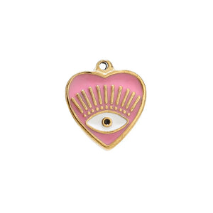 5pcs Enamel Pink Red Heart Charms Plated Lucky Eye Pendants