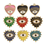 5pcs Enamel Pink Red Heart Charms Plated Lucky Eye Pendants