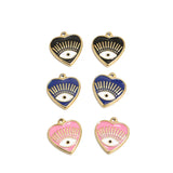 5pcs Enamel Pink Red Heart Charms Plated Lucky Eye Pendants