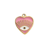 5pcs Enamel Pink Red Heart Charms Plated Lucky Eye Pendants