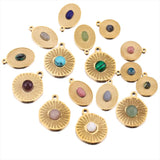 5pcs Flower Oval Pendants Natural Stone Jewelry Making Charms