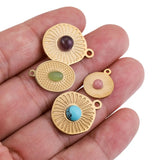 5pcs Flower Oval Pendants Natural Stone Jewelry Making Charms