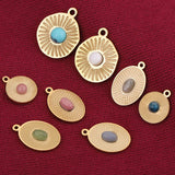 5pcs Flower Oval Pendants Natural Stone Jewelry Making Charms