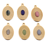 5pcs Flower Oval Pendants Natural Stone Jewelry Making Charms