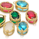 5pcs Stainless Steel Zircon Oval Pendant Charms for DIY Jewelry Making