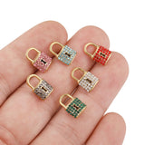 5pcs Gold-Plate Zircon Crystal Lock Charms Couple Love Pendants