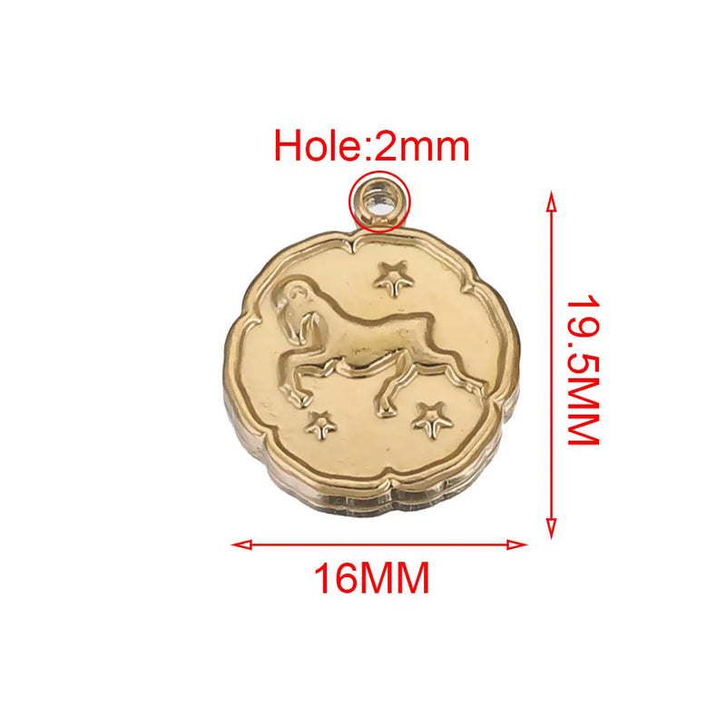 Stainless Steel 12 Zodiac Signs Charms for Necklace Jewelry Making Craft