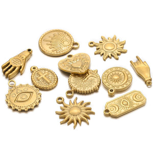 5pcs Stainless Steel Cross Sun Moon Charms Pendants