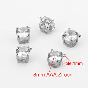 5pcs Stainless Steel 8mm Zircon Charm Pendant Base for Jewelry Making