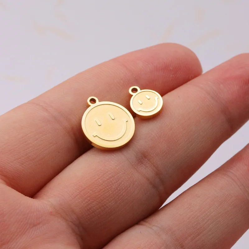 5pcs Stainless Steel Smile Charm Gold/Silver Metal Face Charms
