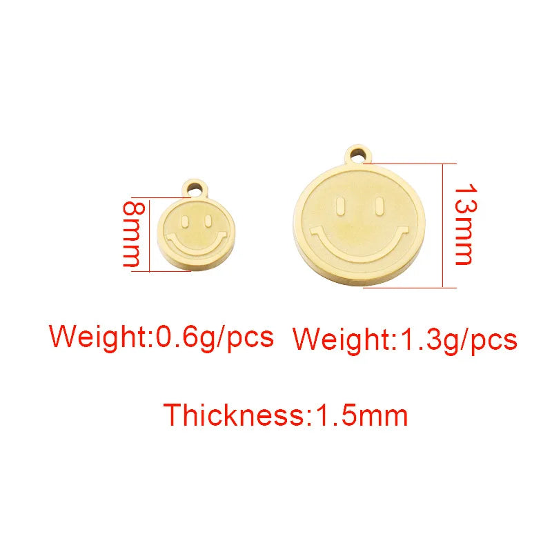 5pcs Stainless Steel Smile Charm Gold/Silver Metal Face Charms