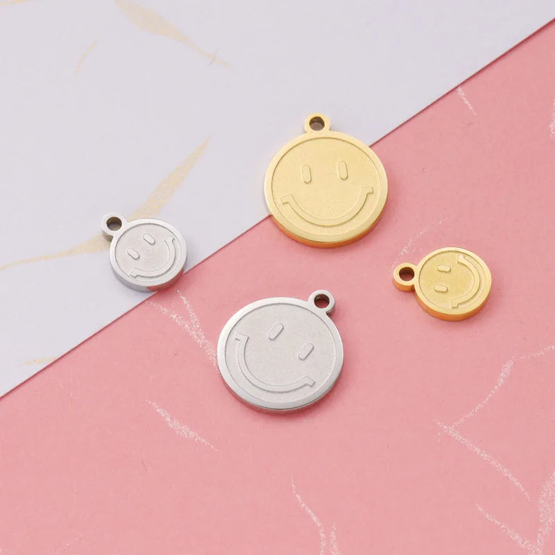 5pcs Stainless Steel Smile Charm Gold/Silver Metal Face Charms