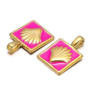 5pcs Stainless Steel Square Flower Charms for DIY Jewelry Making