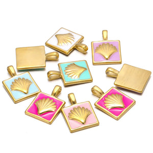 5pcs Stainless Steel Square Flower Charms for DIY Jewelry Making