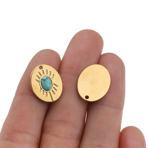 5pcs Stainless Steel Sun Flower Charms Natural Stone Pendants DIY Jewelry