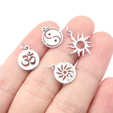 5pcs Stainless Steel Sunflower OM TaiChi Earrings Pendants Charms