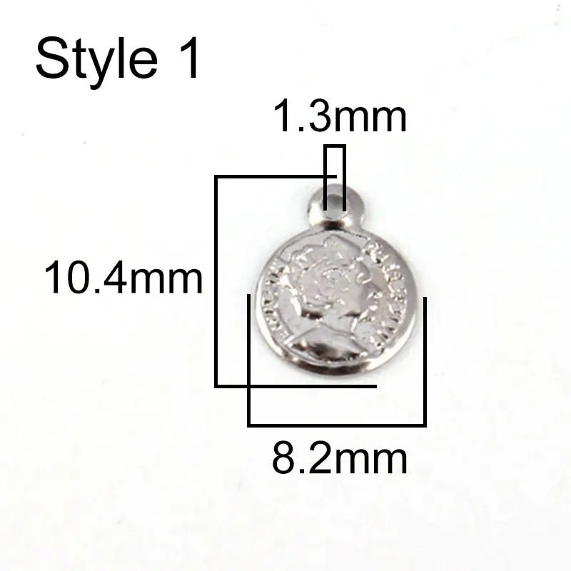 5pcs Stainless Steel Queen Coin Charms for Jewelry Making