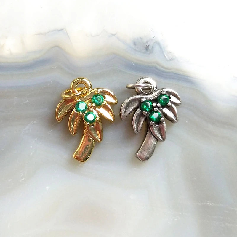 5pcs Summer Beach Coconut Tree Pendant Vintage Style Charm Bracelet DIY Jewelry