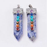 5pcs Mixed Stone Sword Shape Chakra Pendants for DIY Necklace