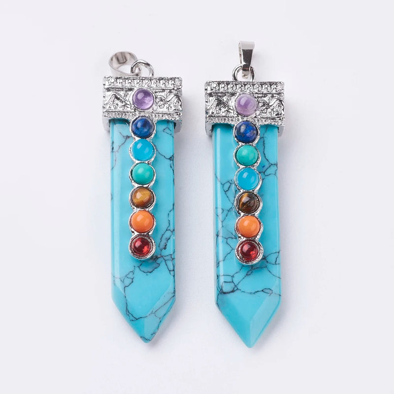 5pcs Mixed Stone Sword Shape Chakra Pendants for DIY Necklace