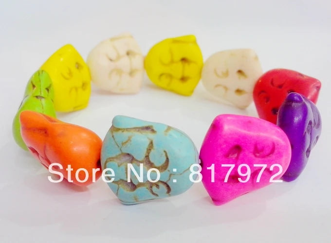 5pcs Colorful Howlite Bead Carved Buddha Head Bracelet