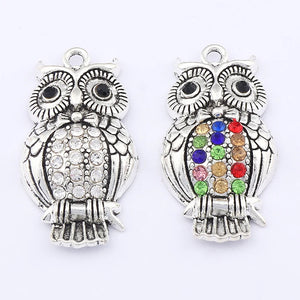 5pcs Colorful Rhinestone Owl Charms Pendants for DIY Jewelry Making
