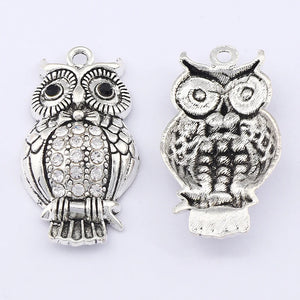 5pcs Colorful Rhinestone Owl Charms Pendants for DIY Jewelry Making