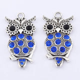 5pcs Colorful Rhinestone Owl Bird Charms Pendants For DIY Necklace Making