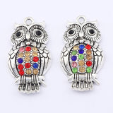 5pcs Colorful Rhinestone Owl Charms Pendants for DIY Jewelry Making
