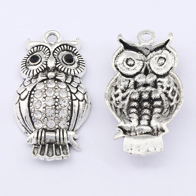 5pcs Colorful Rhinestone Owl Charms Pendants for DIY Jewelry Making