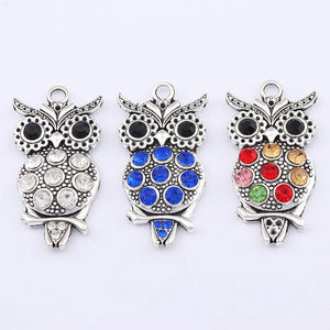 5pcs Colorful Rhinestone Owl Bird Charms Pendants For DIY Necklace Making